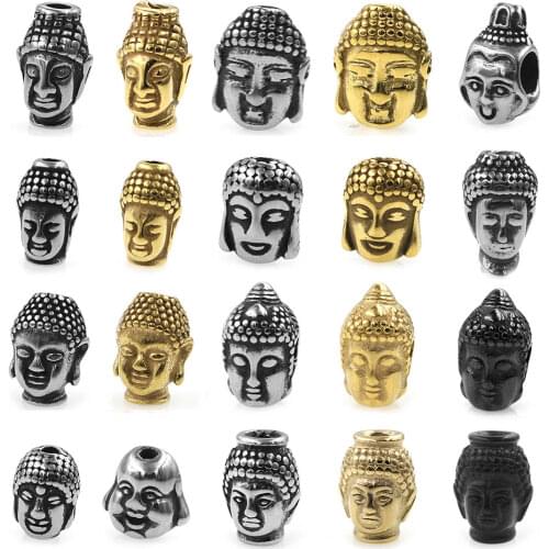 2.0-3.0mm Small Hole 316l Stainless Steel Mixed Buddha Head Beads Charms For Leather Bracelet DIY Jewelry Making Wholesales