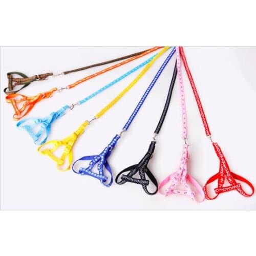 Dog Nylon Adjustable Harness Set With Lead leash Pet Cartoon Printing Breast-band Puppy Walking Training Traction Rope Halter