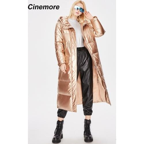 Cinemore 2020 Winter New women coat long Parkas Clothes Hooded thickened Long shiny face Womens white duck down jacket 82030