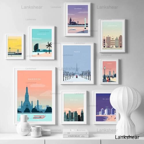 Paris London Berlin Travel Poster Vintage Wall Art Canvas Painting Nordic Posters And Prints Wall Pictures For Living Room Decor