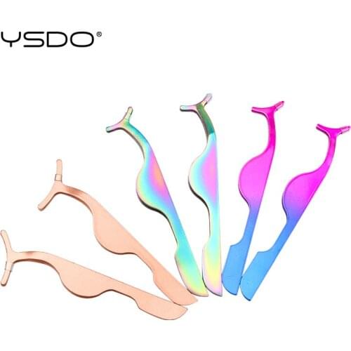YSDO New Three-color Eyelash Tweezers Eyelash Extension Tweezers Makeup Tools For Single Eyelashes Stainless Steel Tweezers