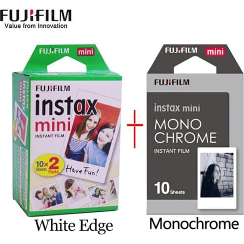 Fujifilm instax mini film 20 sheets white Edge +10 Sheets Black and white Monochrome Film for Instant Camera mini 8 7s 25 50s 9