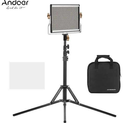 Andoer Portable 480 Video Light Panel Fill-in Lamp Adjustable Brightness+Light Stand Holder Bracket for Studio Shooting Lighting