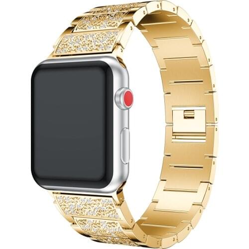 For Apple Watch Bands Series 4/3/2/1 Link Bracelet 40mm 38mm 42mm 44mm Men Women Metal Watch Straps Watchband with Rhinestone