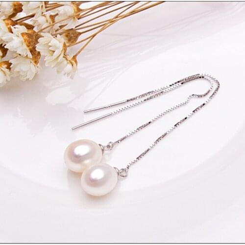 Pearl earrings Real natural freshwater pearls 925 sterling silver Earings fashion jewelry Korean earrings Long pearl earrings