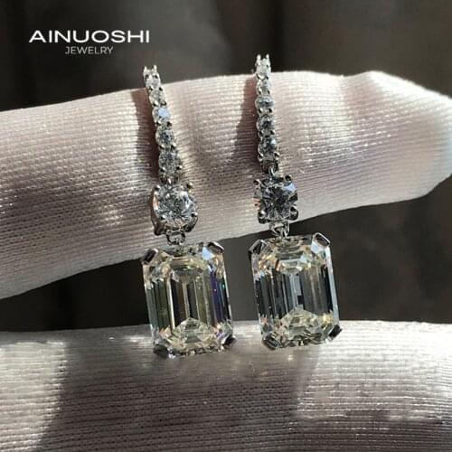 AINUOSHI 925 Sterling Silver Emerald Cut Simulated SONA Diamond Fashion Simple Hook Earrings For Women Exquisite Jewelry