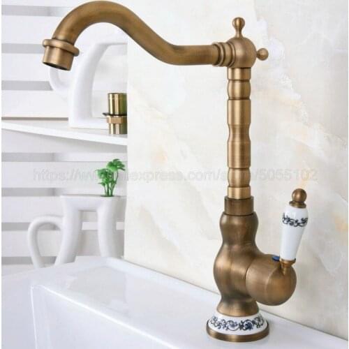 Bathroom Faucet Antique Brass Single Handle Hot & Cold Water Mixer Taps Wash Basin Bathroom Deck Mounted znf610