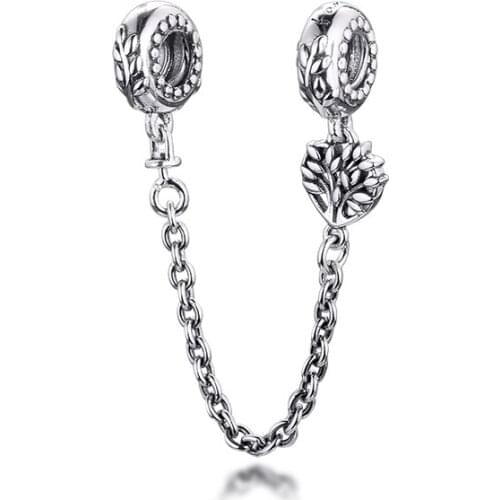 Charms fits for Necklaces Bracelets Heart Family Tree Safety Chain Beads 100% 925 Sterling-Silver-Jewelry Free Shipping