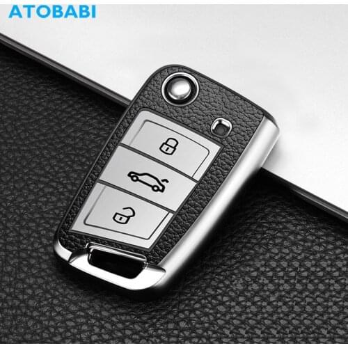 TPU Car Key Cover For VW Volkswagen Golf 7 GTI R MK7 SEAT Leon Ibiza Skoda Octavia Leather Pattern Remote Control Protector Case