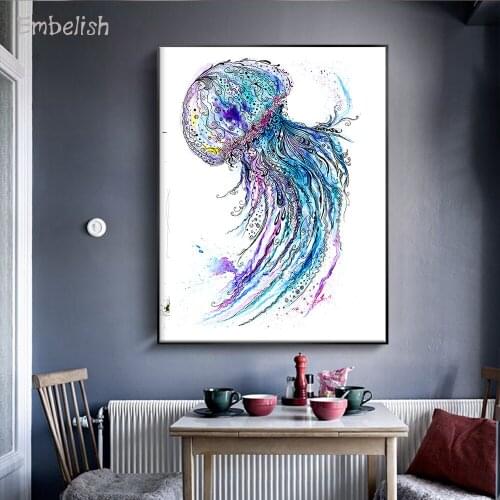 Embelish 1 Pieces Watercolor Jelly Fish Modern Home Decor Wall Art Pictures For Living Room HD Canvas Paintings Bedroom Posters