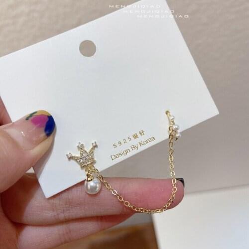 MENGJIQIAO New Korean Cute Delicate Zircon Crown Drop Earrings For Women Micro Paved Pendientes Mujer Moda Jewelry Gifts