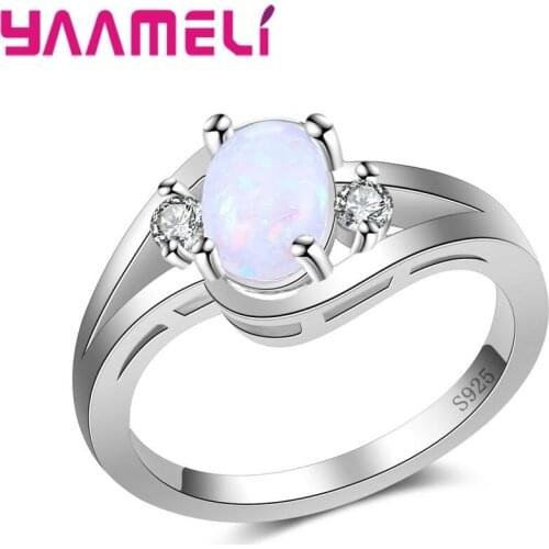 Popular Fashion Women Rings With Oval Pink Opal Stone Romantic Gift For Female Friends 925 Sterling Silver Jewelry Anel