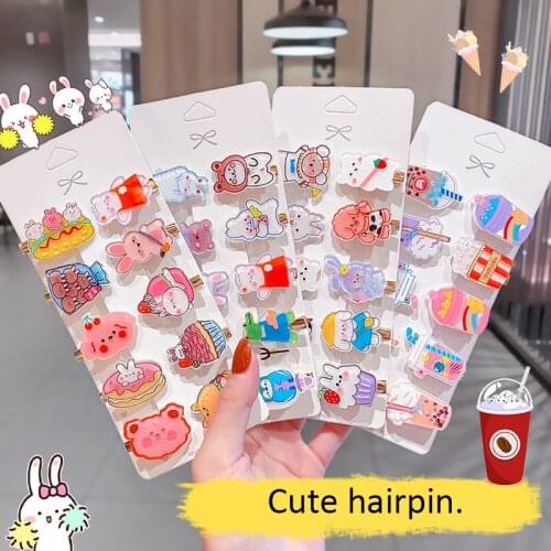 10PCS/Set New Girls Cute Cartoon Ice Cream Animals Hair Clips Kids Lovely Hairpins Headband Barrettes Fashion Hair Accessories