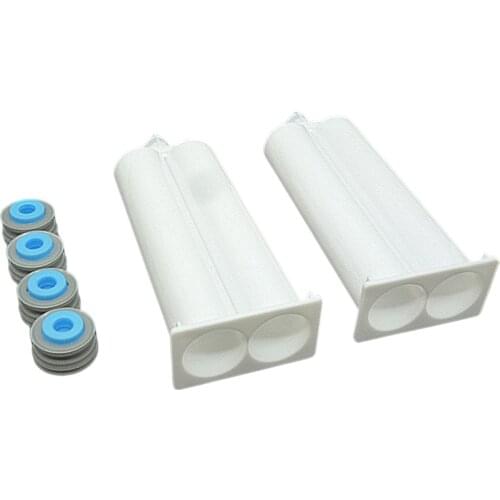 2 Set 50ml Empty Dual-Barrel Cartridge 1:1 Mix Ratio With Cap And Sealing Pistons For 1:1 Ratio Adhesives Dispensing Gun