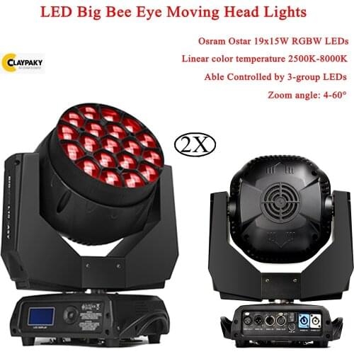 2Pcs/Lot 19x15W LED RGBW 4IN1 Zoom Beam Wash Light LED Moving Head Bee Eye Stage Lights Controller Disco DJ Bar Party Lamp