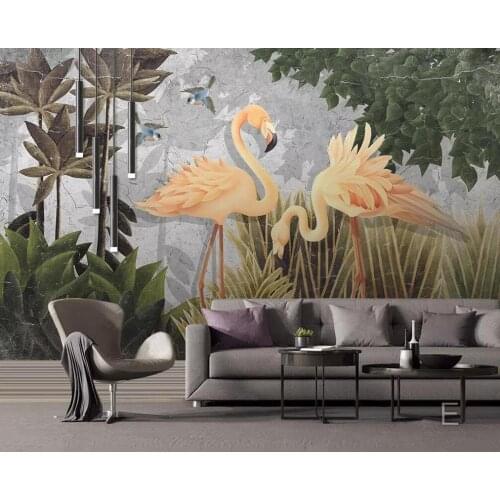 Custom 3D mural wallpaper medieval hand-painted tropical rainforest flamingo background wall painting decorative paintings