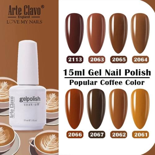 Arte Clavo 15ml Brown Coffee Color UV Gel Nail Polish Gel For Nail Varnish Hybrid Glitter Decoration Base Top Coat Lacquer Set