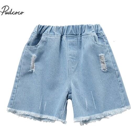 Free Shipping Kids Girl Denim Shorts Summer Pants 3-7Y 4 Colors Tassels Edge Flower Embroidery Breathable Elastic Waist Clothes