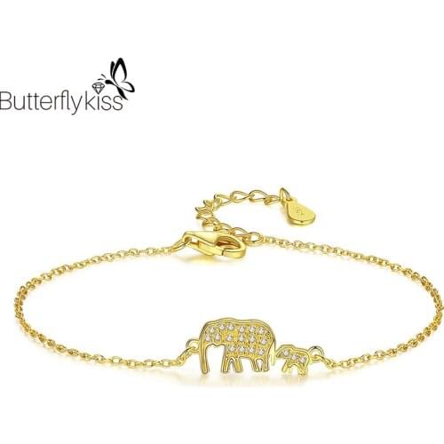 BK Women Real 925 Sterling Silver Bracelets Mother And Child Elephant With Zircon 1.52g Fine Jewelry Parent-Child Gifts