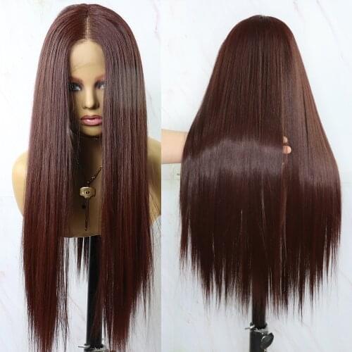 Beautiful Diary Silky Straight T part Synthetic Hair Wigs Futura Hair 13X2inch Straight Glueless Lace Wigs For Black Women