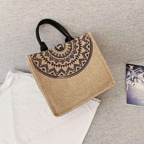 Travel Shoulder Shopping Bag Simple Cotton Linen Handbag Women Ethnic Style Tote Popular Simple Female Daily Bag Beach Ins Bag