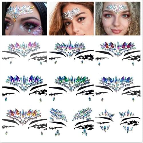 Face Jewels Gems Festival Party Makeup Body Art Jewels Flash Fake Temporary Tattoos Temporary Rhinestone Glitter Tattoo Stickers