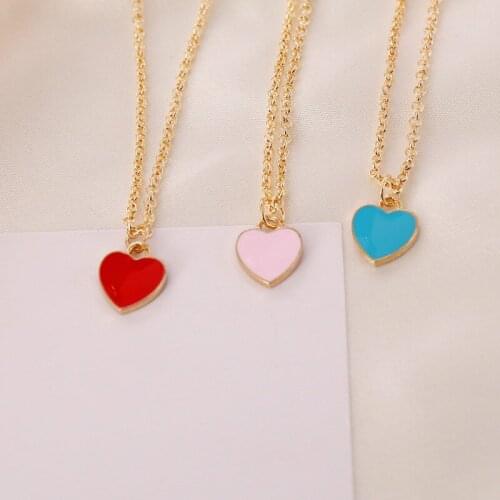 Double-sided Oil Drop Heart Pendant Necklaces for Women Gold Color 2020 Fashion Jewelry Clavicle Chain Female New Arrival