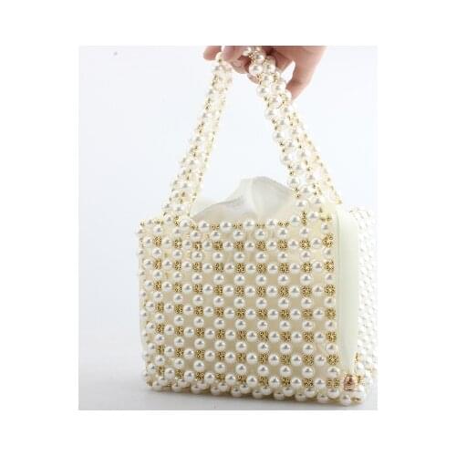 NEW Handmade Elegant Woman Messenger Bags Pearl Handle Handbags Ladies Designer Chain Crossbody Bag Hollow Out Shoulder Bags