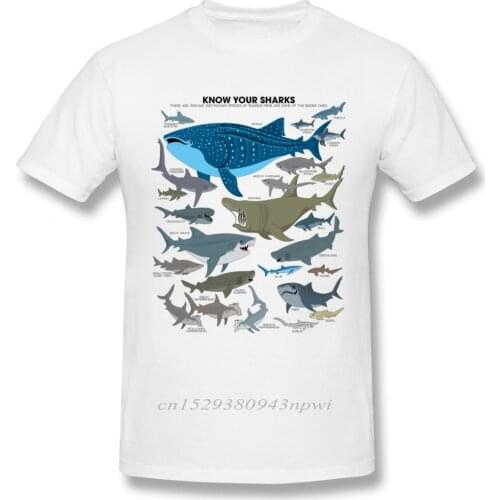 Marine Organisms Sharks T Shirt For Man Vintage Style Short Sleeve Organic Cotton Big Size Camiseta Tee Shirt