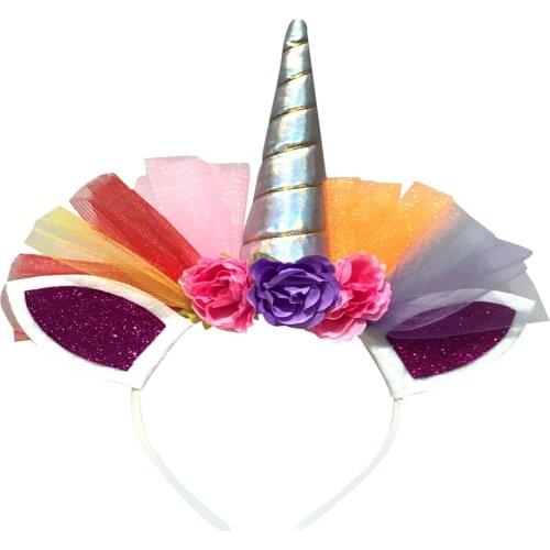 Unicorn Horn Ear Headband Floral Headpiece Fancy Party Accessories