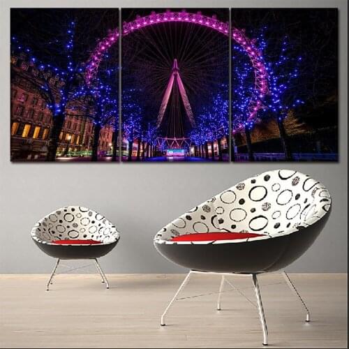 Canvas Paintings Wall Art 3 Piece In Night London Ferris Wheel Landscape Poster HD Print Artwork Pictures Modern Home Decorative