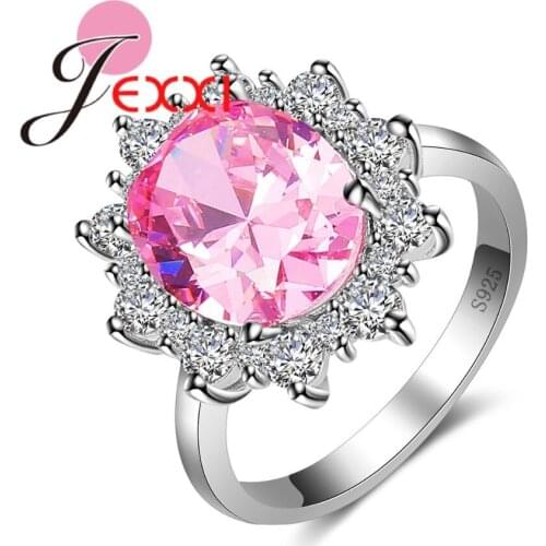 Classic 925 Sterling Silver Bridal Wedding Rings Jewelry For Women Orange Crystal Engagement Promise Bands Ring For Girl