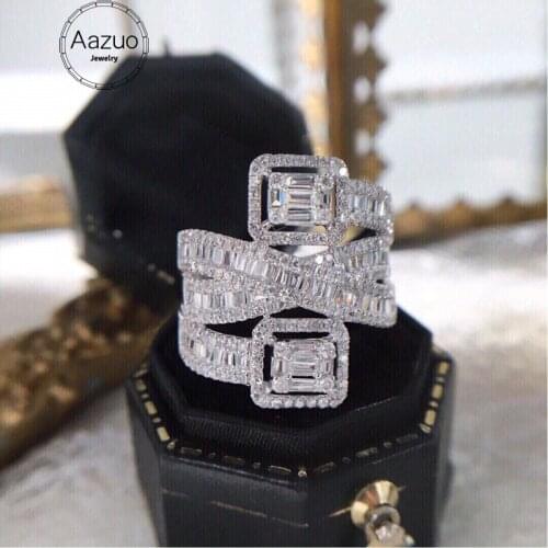 Aazuo 18K Solid White Gold Real Natural Diamonds1.3ct H Si Full Diamonds Engagement Ring Gift For Woman High Class Banquet Party