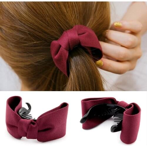 Korean Sweet Fabric Bow Hair Claw Elegant Women Solid Cloth Ties Banana Hair Crab Clips Ponytail Hold Girl Hair Accessories
