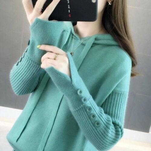 Korean Loose Pullover Knitwear 2021 New Autumn Winter Hooded Women Sweater Tops Solid Color Casual Female Short Sweater Coat