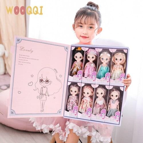 8pcs Set BJD 16cm Dolls with Clothes Dress Up BJD Doll Girl Toy Bjd Doll Full Set Birthday Gift for Girls