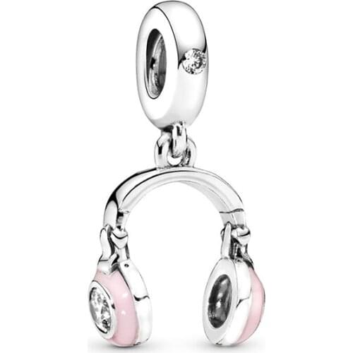 Cute Fashion Music Headset Pendant Fit Original Pan Charms Bracelet Pink Casual Headphone Bead DIY Jewelry for Women Dangle Gift
