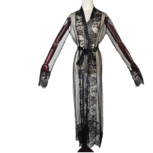 2020 Newest Fashion Women Sexy Lace Robe Dress Breathable Lace G-string Dress Bathrobes Pajamas Sleepwear See Through Nightwear