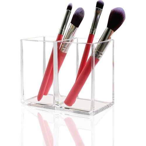2 Slots Clear Makeup Brush Organizer Acrylic Cosmetic Storage Box Pen/Pencil Box Desk Organizer Cosmetic Brush Holder Case