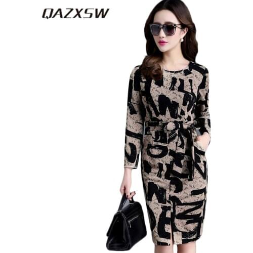 QAZXSW 2018 New Spring Plus Size Women Office Dress Long Sleeve Lace Dresses Harajuku Ladies Party Dresses Vestidos Robe HB631