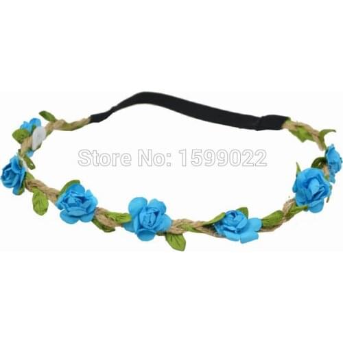 3pcs/lot Bohemian Hair Band Mini Paper Plum Blossom Bridal Headpiece Skinny Burlap Headband Blue Flower Crown Wedding Decoration
