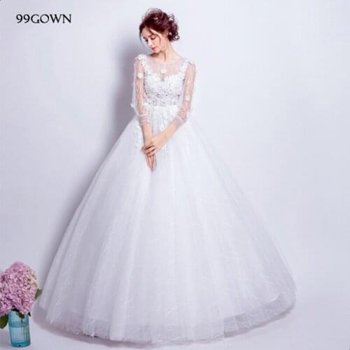 99GOWN 2021 Luxury Satin A-Line Wedding Dress Long Lantern Sleeve Handmade Flower Wedding Dress Bridal Dresses