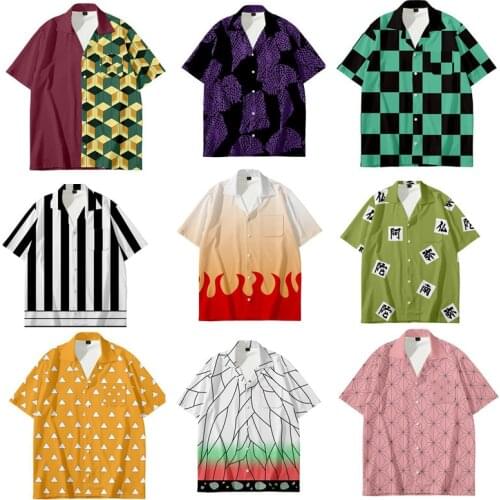 Anime Demon Slayer Cosplay Shirts Kisatsutai Costume Kamado Tanjirou 3D Printing Blouse Lapel Short Sleeve Tops For Men Women