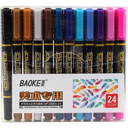 12 Baoke Hook Line Note Pen MP2906A#24 Water-based Double-end Art Pen Multi-color Fine-headed Thick-headed Pen