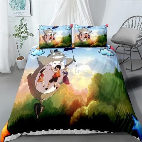 Home Textile Cartoon Anime Totoro Bedding Set Bed Linens 2/3pcs Comforter Bedding Sets Cute Duvet Cover Bed Pillowcase King Si