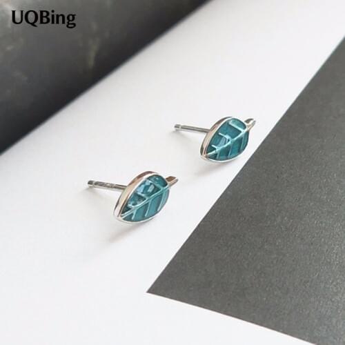 Wholesale Sterling Silver Jewelry Earrings 925 Sterling Silver Blue Leaves Stud Earrings Brincos Pendientes de plata