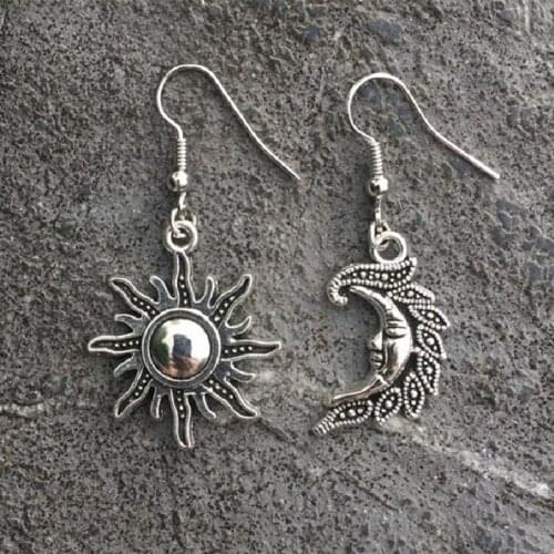 Moon Luna Festival Dangle Drop Solstice Earrings Silver Color Crescent Sun Moon Pair Stunning Intricate Design Jewellery Gift