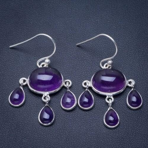 Natural Amethyst Handmade Unique 925 Sterling Silver Earrings 1.5" B2256