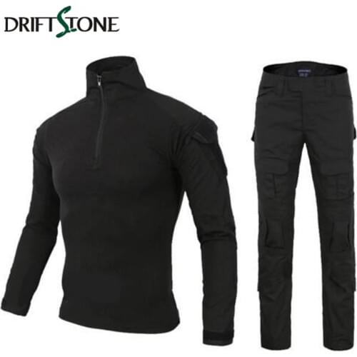 Black Tactical Military Uniform Paintball Clothing Set Pants Shirt With Knee Pads Combat Tactical US Army Uniform