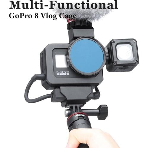 ULANZI G8-5 Metal Vlog Cage for Gopro Hero 8 Black Dual Cold Shoe Camera Cage for Microphone LED Light With 52mm Filter Adapter